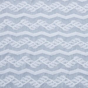 A white and blue lace fabric made of nylon and spandex, showcasing an intricate pattern of white and blue elements