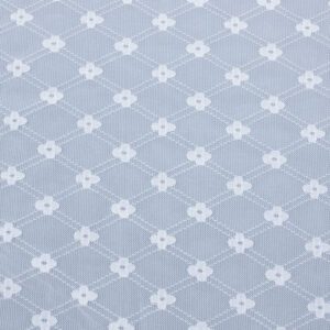 Close-up of a white and gray lace fabric featuring an intricate patterned design