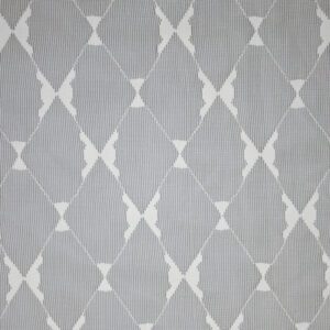 Gray and white patterned rug featuring a diamond design, made from nylon and spandex lace fabric