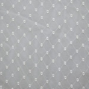 White and grey nylon and spandex lace fabric featuring a pattern of small dots
