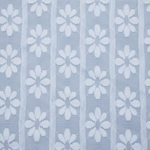 White lace fabric featuring floral patterns, showcasing intricate designs and delicate textures