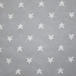 White star pattern on gray nylon and spandex lace embroidered fabric