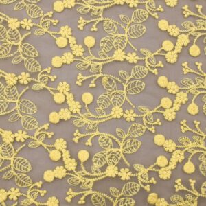High Quality Mesh Lace Yellow 100% Polyester Embroidered Organza Fabric Lace for Dress