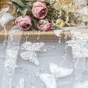Factory Wholesale butterfly Sequin Lace Fabric Luxury Bead Mesh Fabric for Wedding Dress