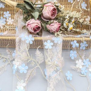 Manufacturer Wholesale Embroidery Fabric Flower Blue 3d Lace Fabric for Dress