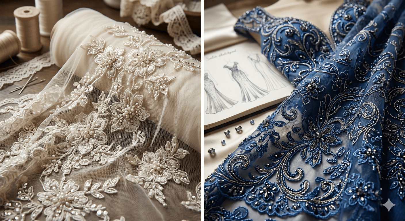 Beaded Lace Fabric: Mastering the Craft of Hand-Embellished Luxury