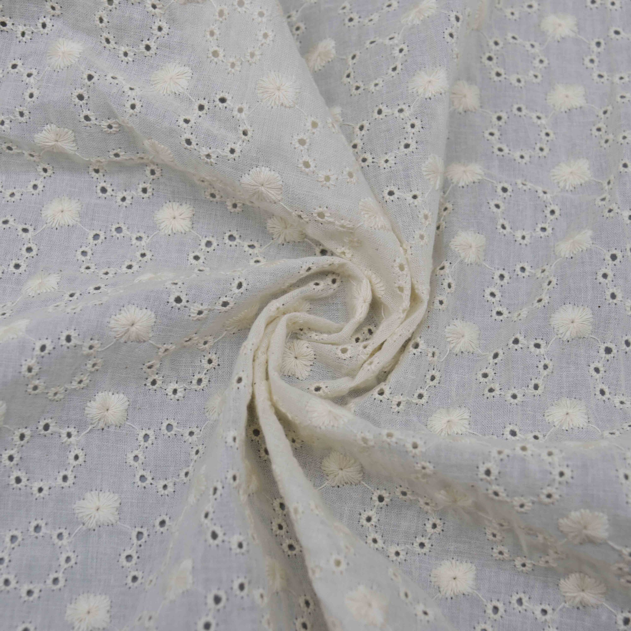 Couture Ivory Daisy Geometric Eyelet Fabric – SKU: yt26009
