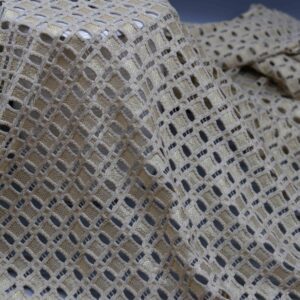 Gold Metallic Mesh Geometric Fabric | Luxury Knitwear