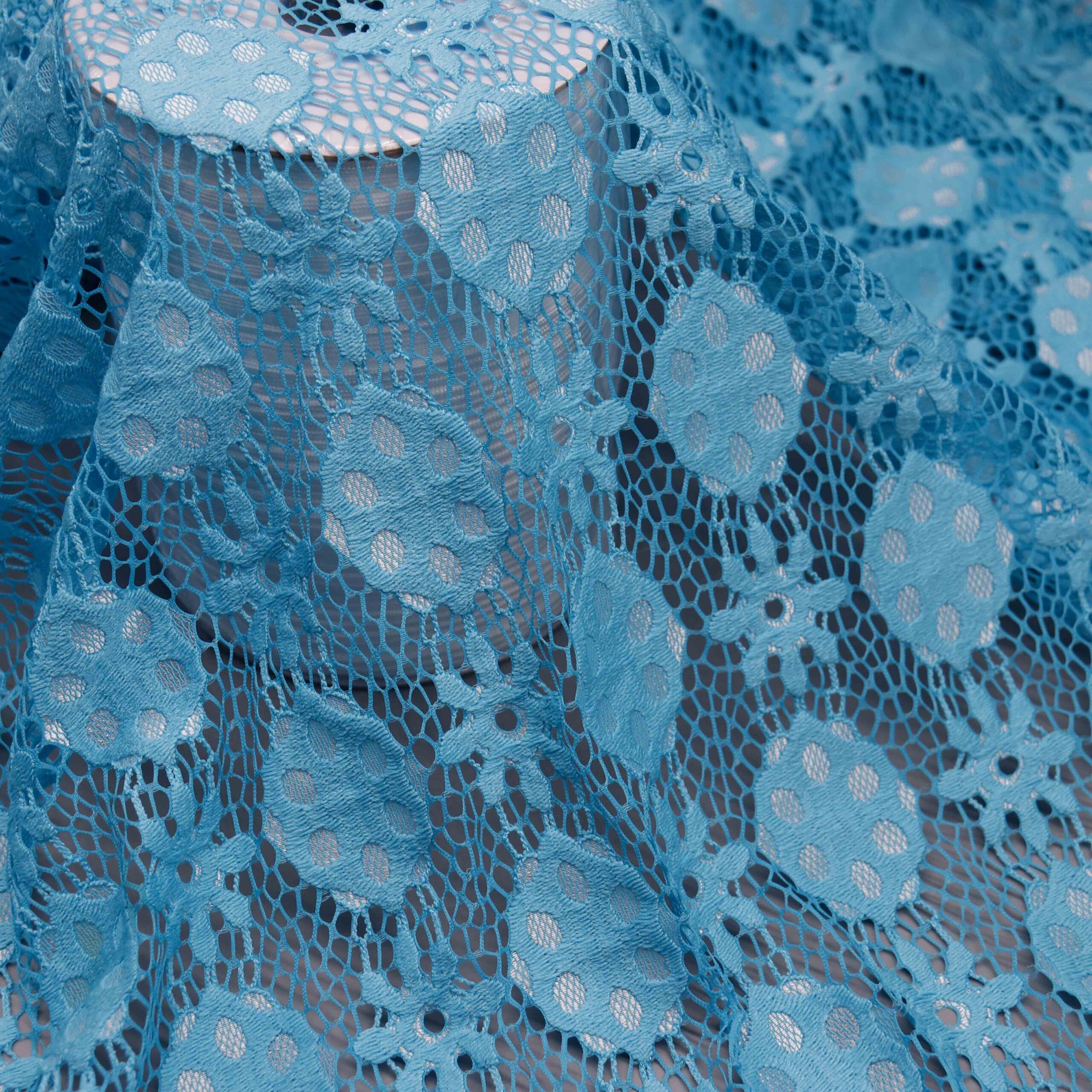 Premium Turquoise Floral Nylon Lace Fabric | HY-03495 8 Turquoise Floral Nylon Lace