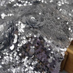 Luxury Silver Sequin Flower Fabric by Yard | YT26077-1
