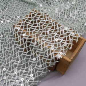 Sage Green Sequin Net Fabric | Geometric Mesh YT-20077-4