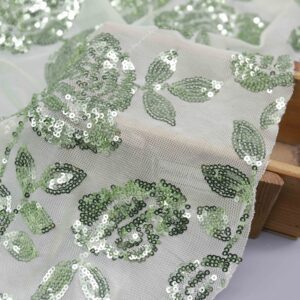 Sage Green Floral Sequin Mesh Fabric by the Yard | YT260606