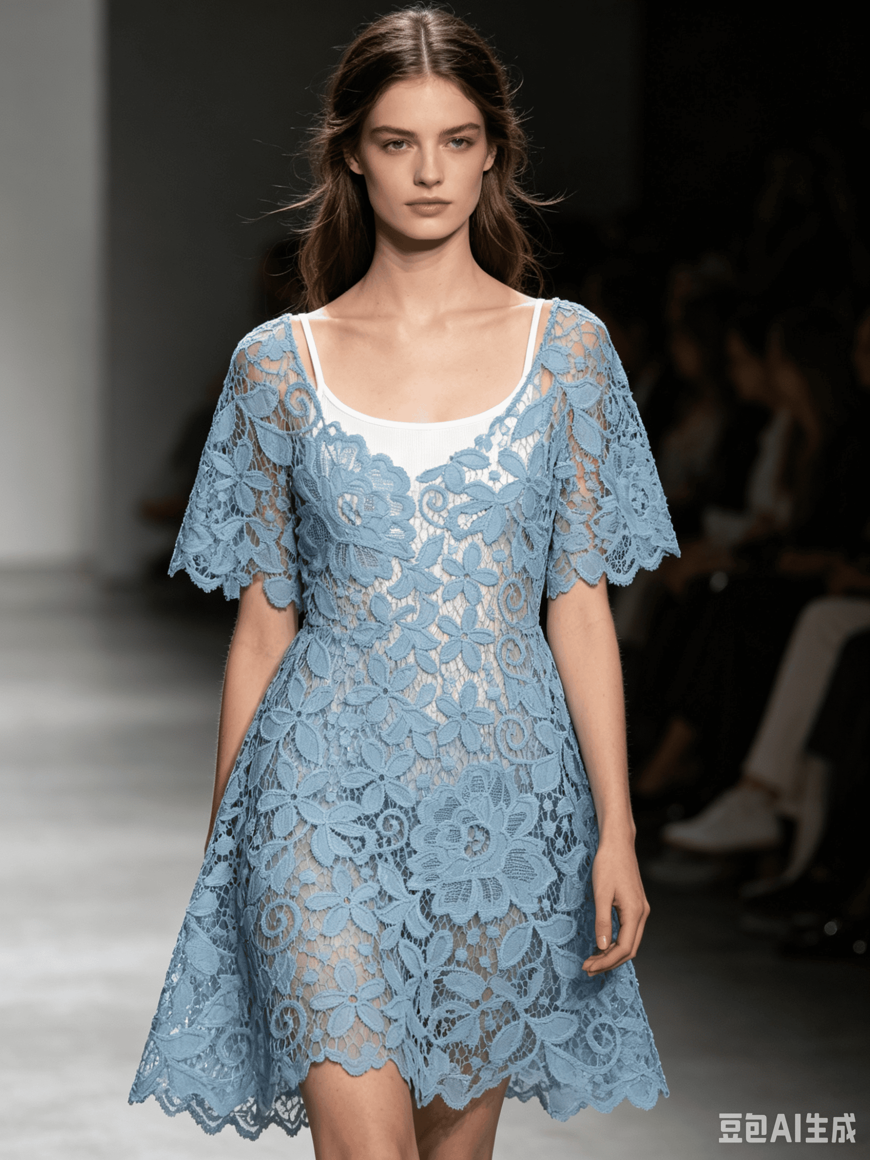 Premium Sky Blue Floral Guipure Lace Fabric | HY-05171 8 Premium Sky Blue Floral Guipure Lace Fabric