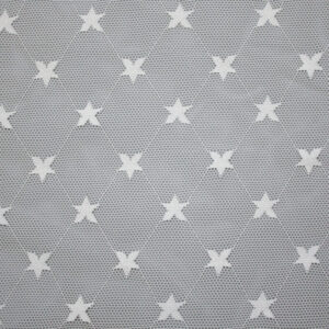 White star pattern on gray nylon and spandex lace embroidered fabric