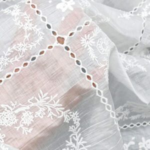Custom Fancy Flower 100% Cotton White Lace Fabric Eyelet Embroidered Fabric for Dress