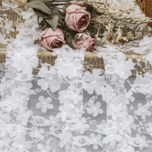 Factory Direct Selling 3D Floral Fabric White Embroidery Bridal Lace Fabric for Wedding Dress
