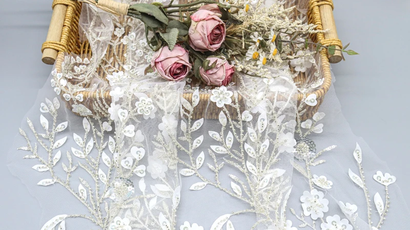 Hot Selling Polyester Plant Floral Fabric Decorative Sequin Lace Fabric for Wedding Dress 11 Hot Selling Polyester Plant Floral Fabric Decorative Sequin Lace Fabric for Wedding Dress