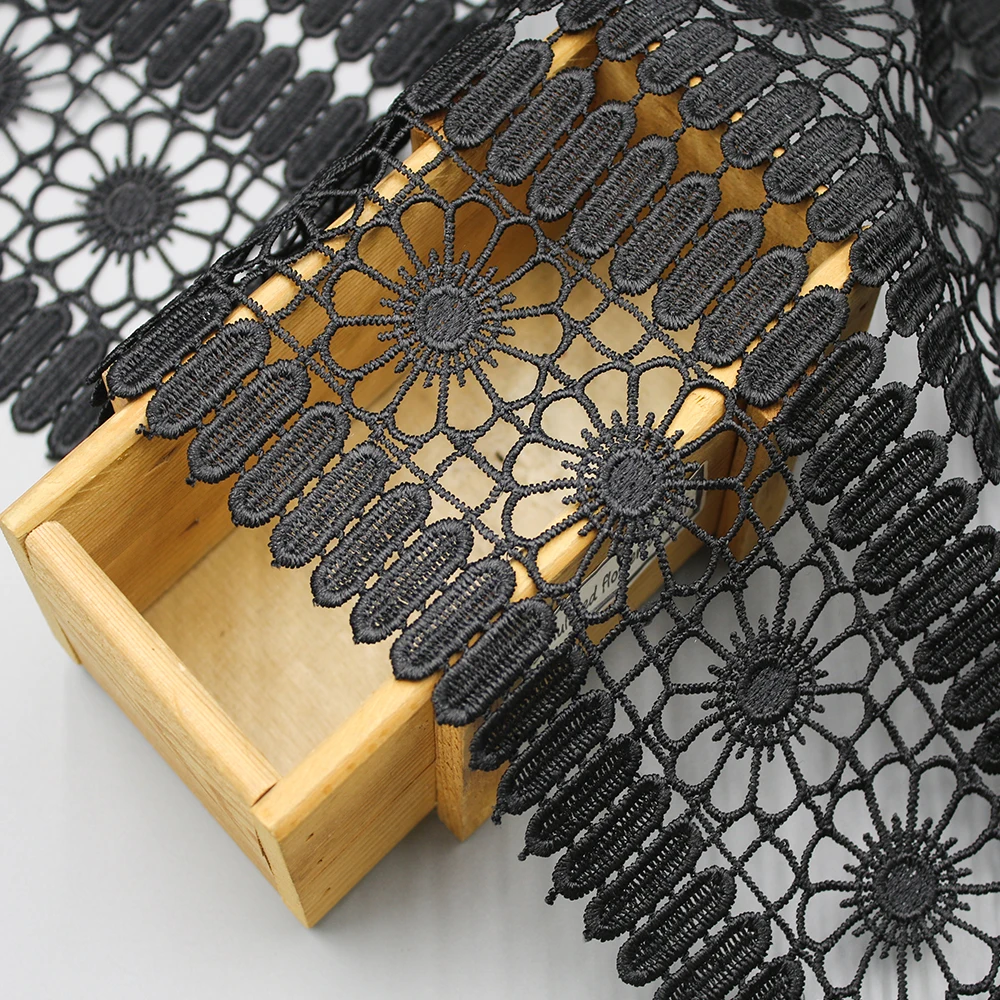 Best Selling Guipure Embroidery Black Luxury Lace Fabric Stripe Water Soluble for Garment