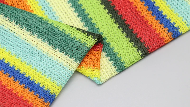 Custom Designer Soft Stripe Crochet Knit Fabric Colours Net Fabric for Dress