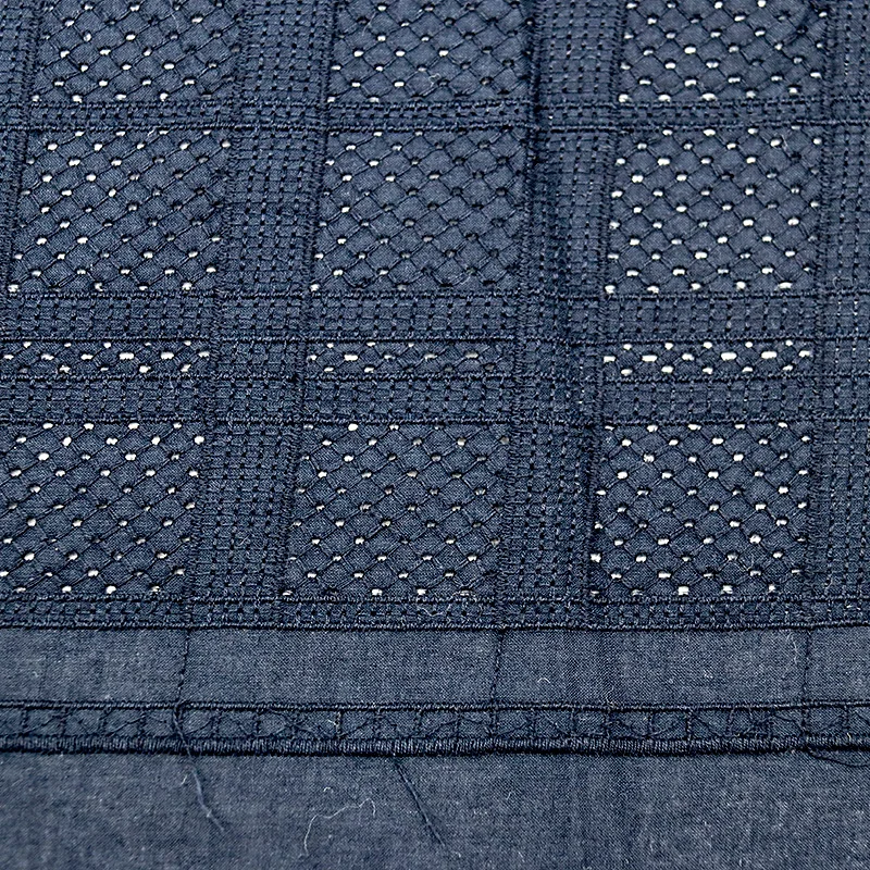 Factory Wholesale Cotton Fabric 100% Cotton Dark Blue Embroidered Fabric for Garment