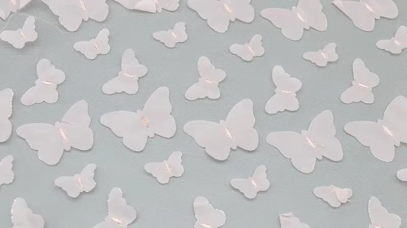 Hot Selling Polyester 3D Butterfly Applique Tulle Mesh Bridal Lace Fabric for Wedding Dresses and Girls' Gowns 12 Hot Selling Polyester 3D Butterfly Applique Tulle Mesh Bridal Lace Fabric for Wedding Dresses and Girls' Gowns