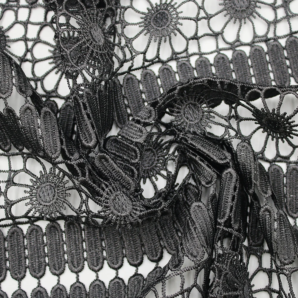 Best Selling Guipure Embroidery Black Luxury Lace Fabric Stripe Water Soluble for Garment