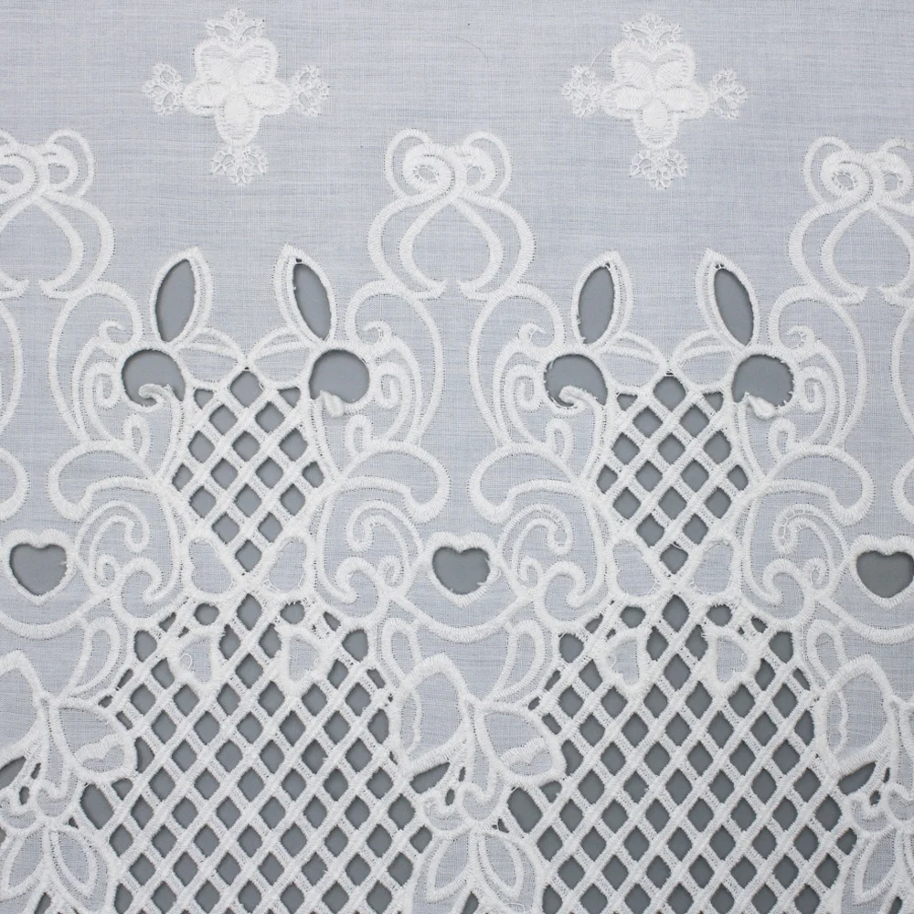 Flower Symmetrical 100% Polyester Voile Eyelet White Fabric Laser Cut Embroidery Fabric for Clothing
