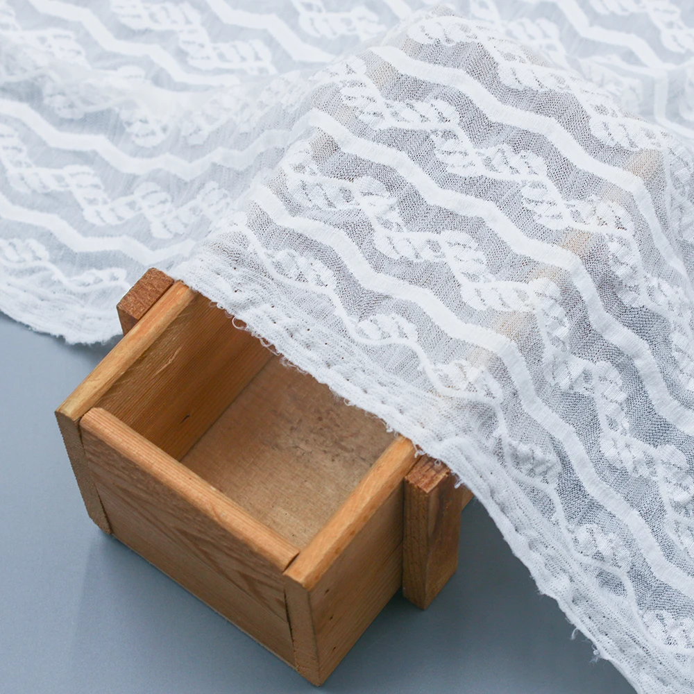 Factory Wholesale Designer Fabric Pure White Spandex / Nylon Mesh Lace Fabric for Wedding Dress