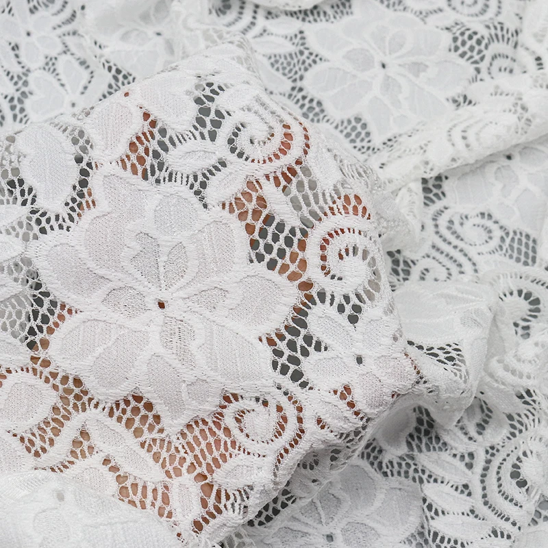 150cm Width 90% Nylon 10% Spandex Soft White Fabric for Sportswear/Lingerie 25cm Pattern Height