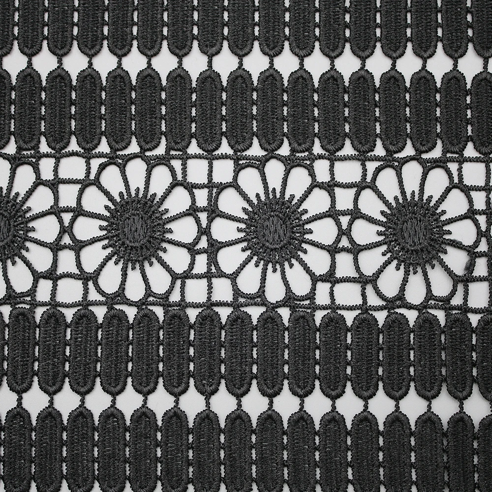 Best Selling Guipure Embroidery Black Luxury Lace Fabric Stripe Water Soluble for Garment