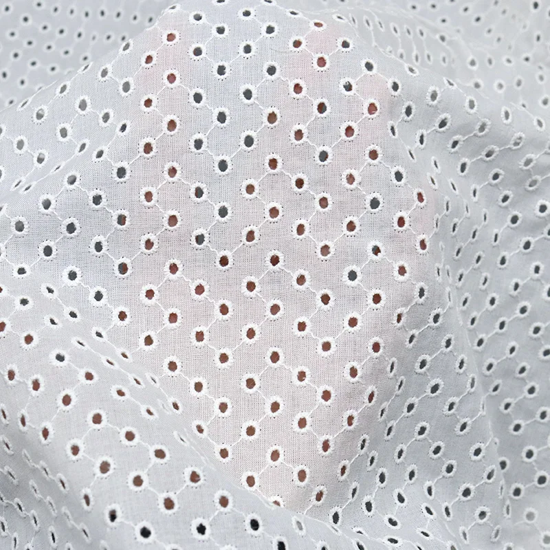 High Quality White 100% Cotton Embroidered Fabric Jacquard Eyelet Fabric for Wedding Girl's Dress 11 High Quality White 100% Cotton Embroidered Fabric Jacquard Eyelet Fabric for Wedding Girl's Dress