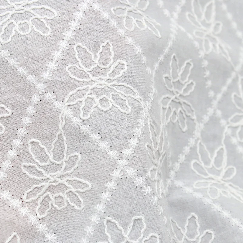 Custom Fancy Elegant Soft 100% Cotton Lace Fabric Embroidered Fabric for Wedding Dress