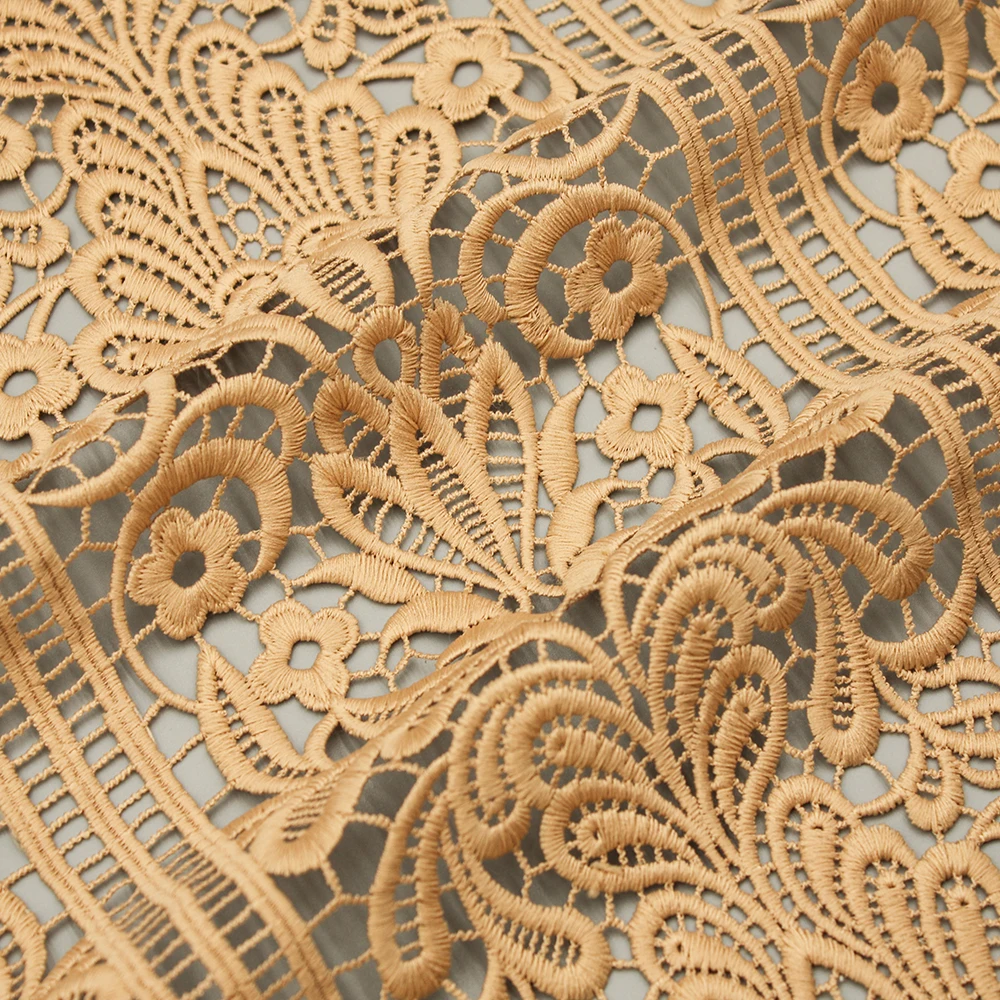 Hot Selling Water Soluble 100% Polyester Delicate Guipure Lace Fabric Embroidery Chemical Fabric for Clothing