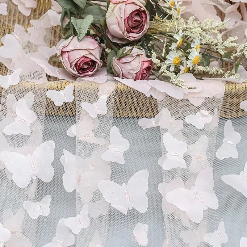 Hot Selling Polyester 3D Butterfly Applique Tulle Mesh Bridal Lace Fabric for Wedding Dresses and Girls' Gowns 11 Hot Selling Polyester 3D Butterfly Applique Tulle Mesh Bridal Lace Fabric for Wedding Dresses and Girls' Gowns