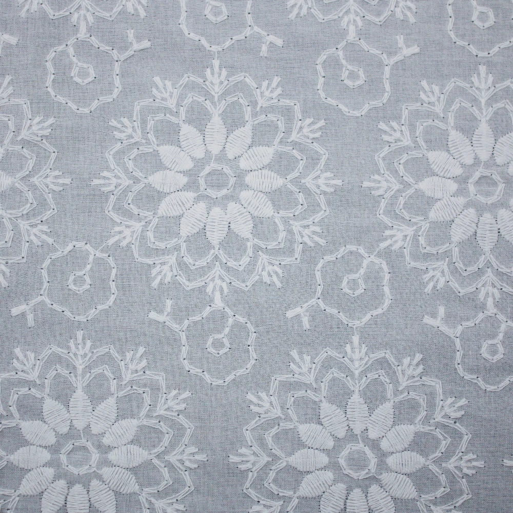 High Quality Floral Pure Cotton Embroidered Fabric – Elegant White Bridal Lace for Wedding Dresses, Flower Girl Gowns & Luxury Apparel