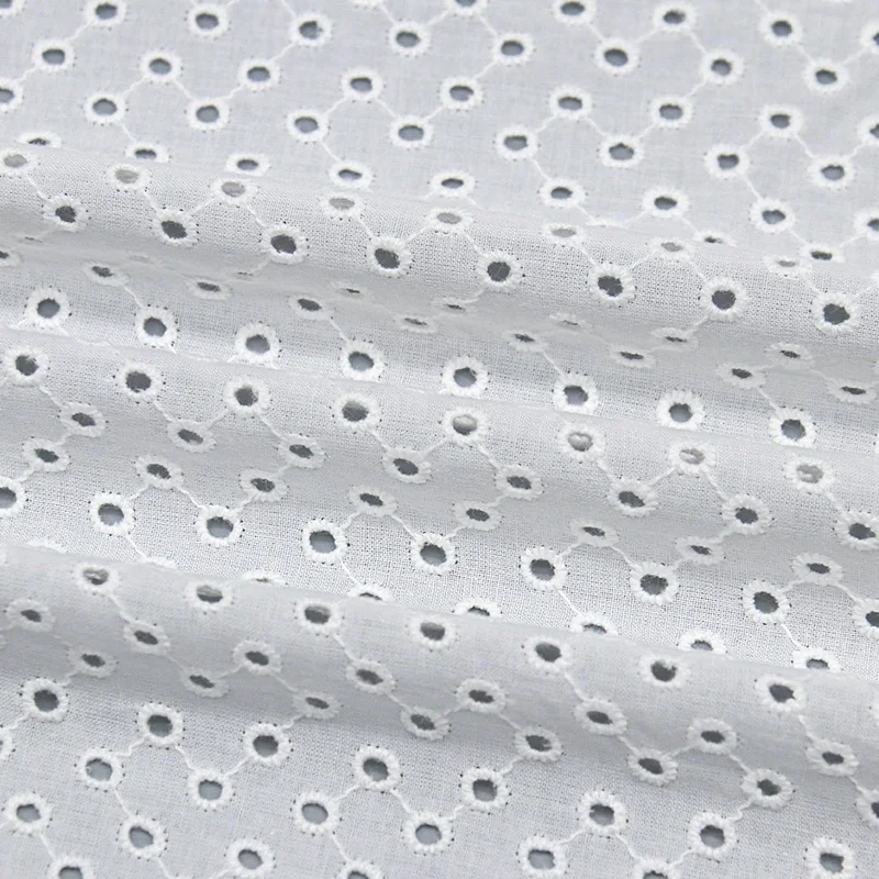 High Quality White 100% Cotton Embroidered Fabric Jacquard Eyelet Fabric for Wedding Girl's Dress