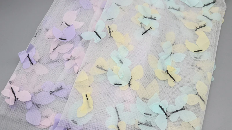 Cheap Price 3d Lace Fabric butterfly Colorful Laser Embroidery Net Fabric for Dress