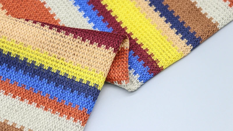 Custom Designer Soft Stripe Crochet Knit Fabric Colours Net Fabric for Dress