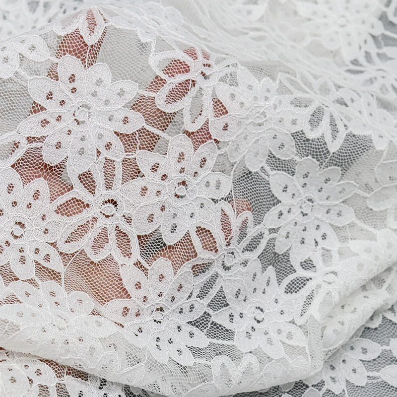 Wholesale 150cm White Nylon Spandex Lace Fabric Soft Elastic Textile with 11cm Design OEM Design Options 12 Wholesale 150cm White Nylon Spandex Lace Fabric Soft Elastic Textile with 11cm Design OEM Design Options
