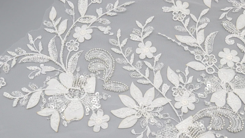 Top Quality Premium Leaf White Bridal Lace Fabric Decorative Sequin Mesh Fabric for Dress 12 Top Quality Premium Leaf White Bridal Lace Fabric Decorative Sequin Mesh Fabric for Dress