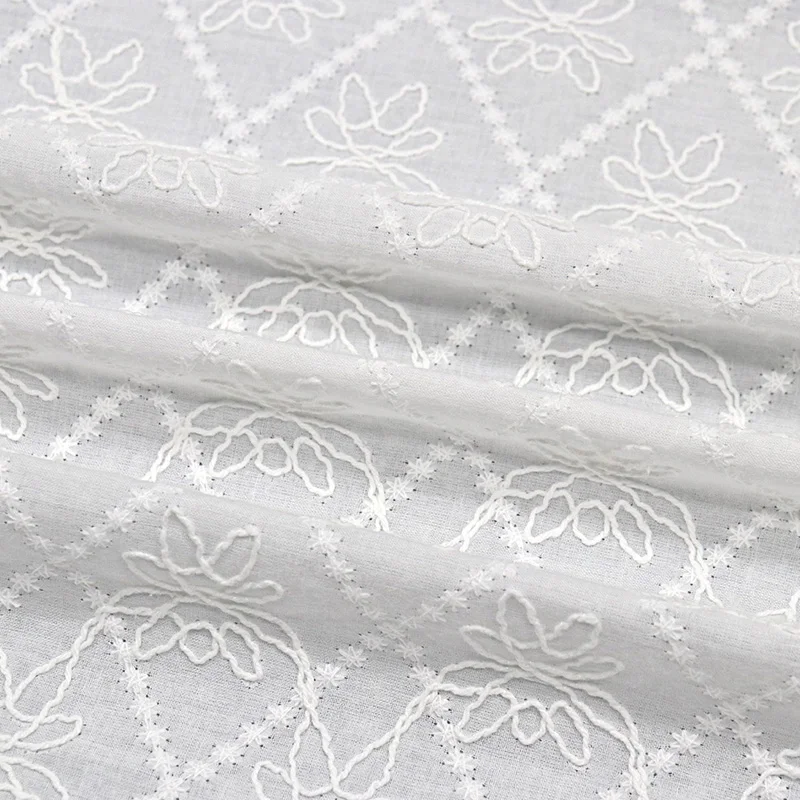 Custom Fancy Elegant Soft 100% Cotton Lace Fabric Embroidered Fabric for Wedding Dress