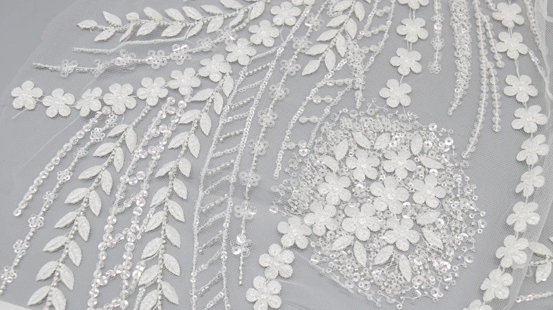 Top Quality Polyester Glitter 3d Lace Fabric Luxury Sequin Lace Fabric for Wedding Dress