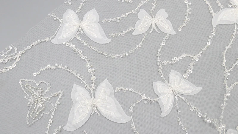 Factory Wholesale butterfly Sequin Lace Fabric Luxury Bead Mesh Fabric for Wedding Dress 13 Factory Wholesale butterfly Sequin Lace Fabric Luxury Bead Mesh Fabric for Wedding Dress
